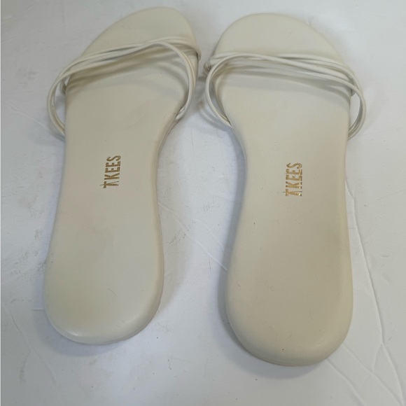 TKEES NEW Strappy Leather Sandals Slides Flats Mules Minimalist Neutral White 7 - Picture 4 of 11